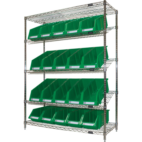 &eacute;tag&egrave;re en treillis m&eacute;tallique &agrave; tablettes inclin&eacute;es avec bacs, Tiers 5, 48" la x 63" h x 18" p OSI Industrial Sales