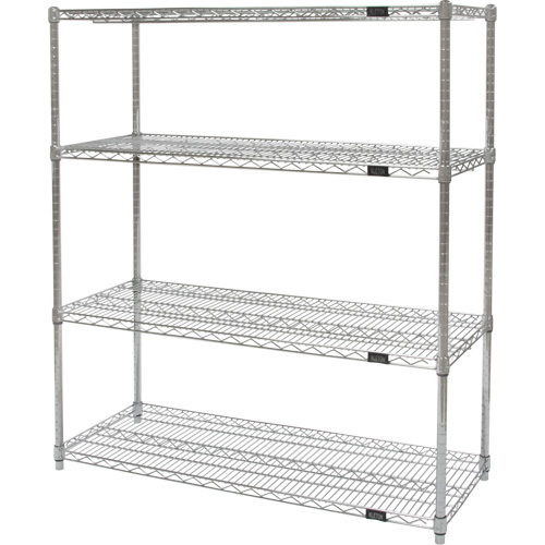 Heavy-Duty Chromate Wire Shelving, 4 Tiers, 72" W x 54" H x 24" D OSI Industrial Sales