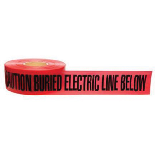Ruban d'avertissement de danger souterrain Buried Electric Line Identoline, 3" la x 1000' lo, Noir/rouge OSI Industrial Sales
