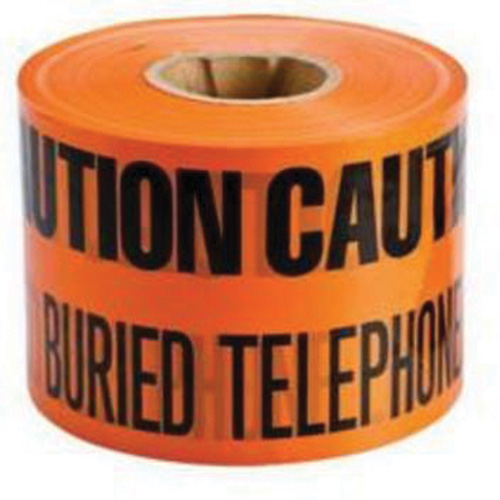 Ruban d'avertissement de danger souterrain Buried Telephone Line Identoline, 6" la x 1000' lo, Noir/orange OSI Industrial Sales