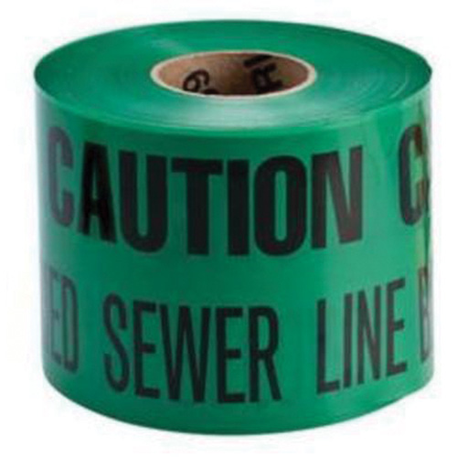 Ruban d'avertissement de danger souterrain Buried Sewer Line Identoline, 6" la x 1000' lo, Noir sur vert OSI Industrial Sales