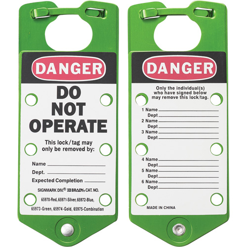 Labeled Lockout Hasps, Green OSI Industrial Sales