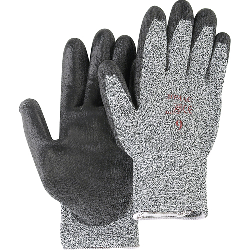 Salt & Pepper Knit Gloves With Black Palm Coating, Size Small/7, Polyurethane Coated, HPPE Shell, ANSI/ISEA 105 Level 2 OSI Industrial Sales