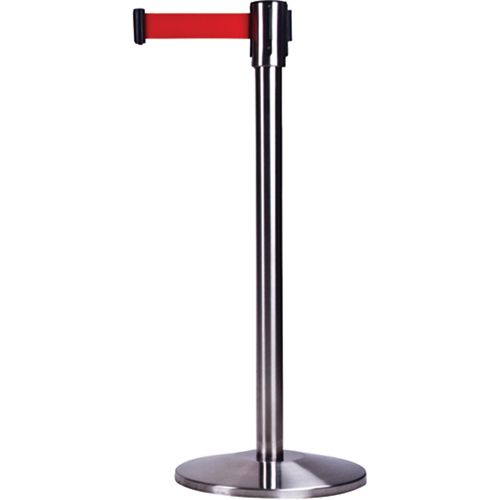 Barri&egrave;res sur pieds pour le contr&ocirc;le des foules, Acier, 35" h, Ruban Rouge, Longueur du ruban 7' OSI Industrial Sales