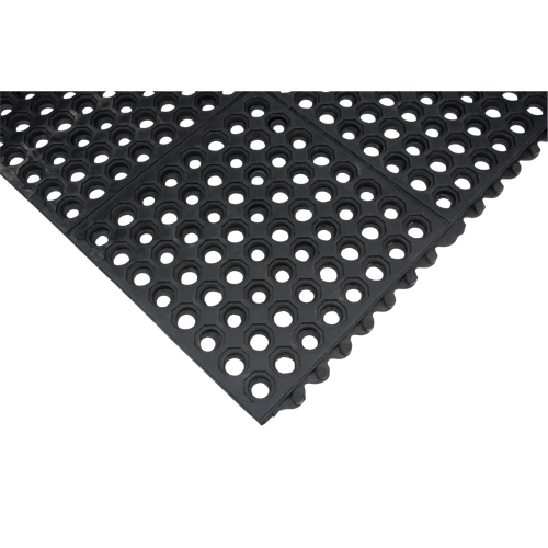 Tapis modulaire antifatigue, Nid d'abeilles, 3' x 3' x 1/2", Noir, Caoutchouc naturel OSI Industrial Sales