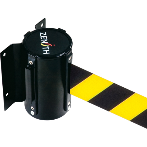 Barri&egrave;re &agrave; fixation murale, Acier, Fixation par vis, 7', Ruban Noir/Jaune OSI Industrial Sales