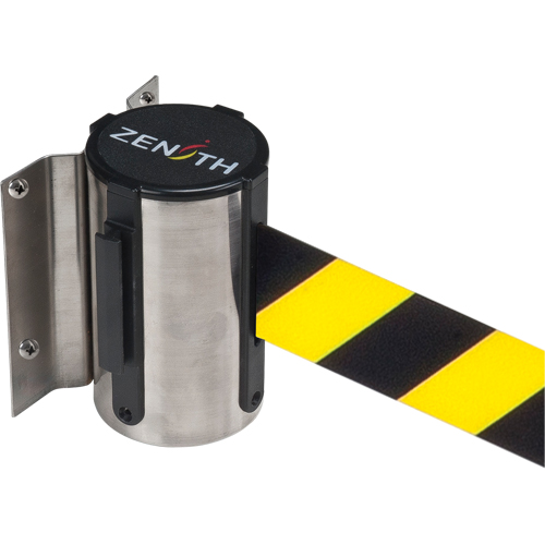 Barri&egrave;re &agrave; fixation murale, Acier, Fixation par vis, 7', Ruban Noir/Jaune OSI Industrial Sales