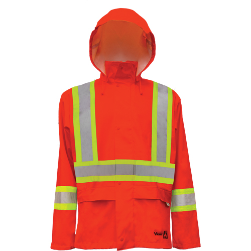 Hi-Vis FR/PU Safety Rain Jackets, Small, High Visibility Orange OSI Industrial Sales
