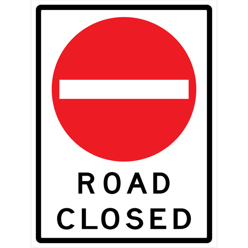 Enseigne enroulable de circulation  Road Closed , 36" x 48", Vinyle, Anglais avec pictogramme OSI Industrial Sales