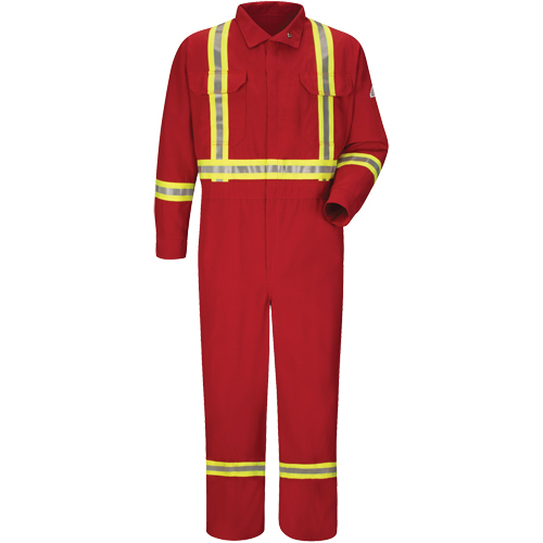 Flame-Resistant Deluxe Coveralls with Reflective Trim, Size 38, Red, 5.6 cal/cm² OSI Industrial Sales