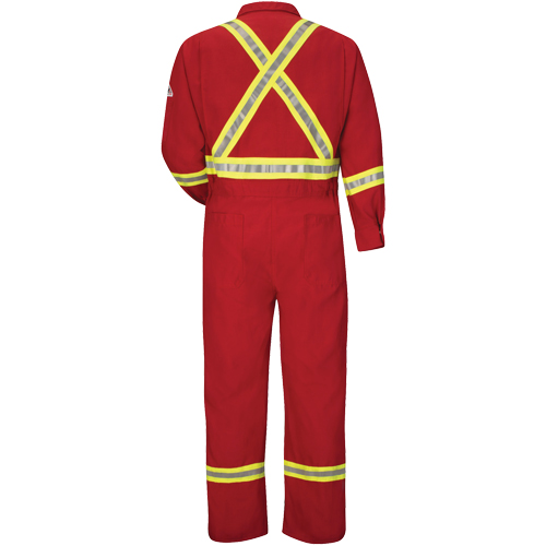 Flame-Resistant Deluxe Coveralls with Reflective Trim, Size 38, Red, 5.6 cal/cm² OSI Industrial Sales