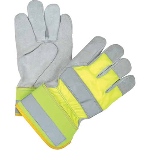 Gants d'ajusteur haute visibilit&eacute; de premi&egrave;re qualit&eacute;, Grand, Paume en Cuir de vache refendu, Doublure en Coton OSI Industrial Sales