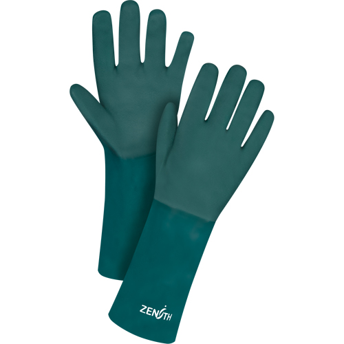 Double Dipped Green Gloves, 14" L, PVC, Cotton Jersey Inner Lining, 70-mil OSI Industrial Sales
