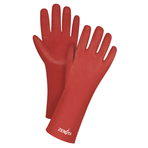 Red Smooth-Finish Chemical-Resistant Gloves, Size 9, 14" L, PVC, Interlock Inner Lining, 47-mil OSI Industrial Sales
