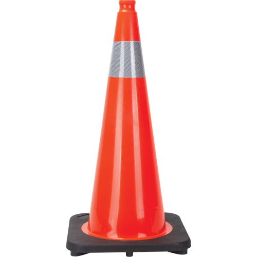 C&ocirc;ne de signalisation, 28", Orange, Bande(s) r&eacute;fl&eacute;chissante(s) 4" OSI Industrial Sales