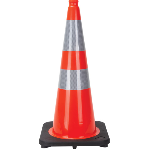 C&ocirc;ne de signalisation, 28", Orange, Bande(s) r&eacute;fl&eacute;chissante(s) 4" & 6" OSI Industrial Sales