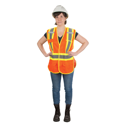 Veste d'arpenteur haute visibilit&eacute;, conforme &agrave; la CSA, Orange haute visibilit&eacute;, Moyen, Polyester OSI Industrial Sales