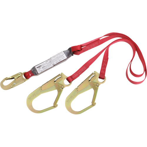 PRO Shock Absorbing Lanyards, 6', Rebar Hook Center, Snap Hook Leg Ends, Polyester OSI Industrial Sales
