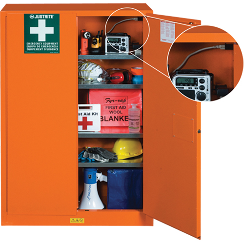 Emergency Preparedness Storage Cabinets, Steel, 4 Shelves, 65" H x 43" W x 18" D, Orange OSI Industrial Sales
