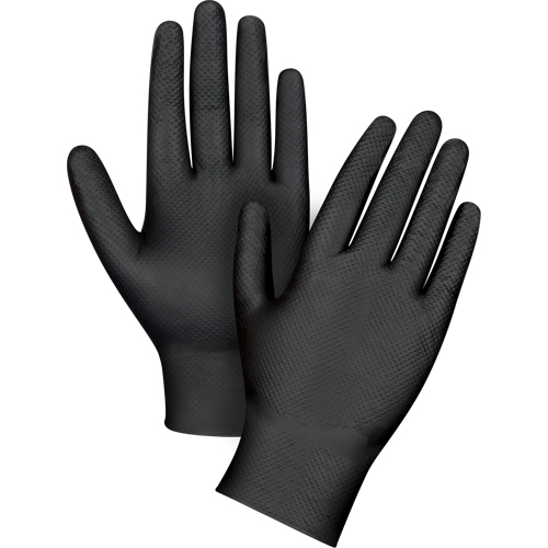 Gants d'examen de poids lourd &agrave; prise tactile, T-petit, Nitrile, 8 mils, Sans poudre, Noir OSI Industrial Sales
