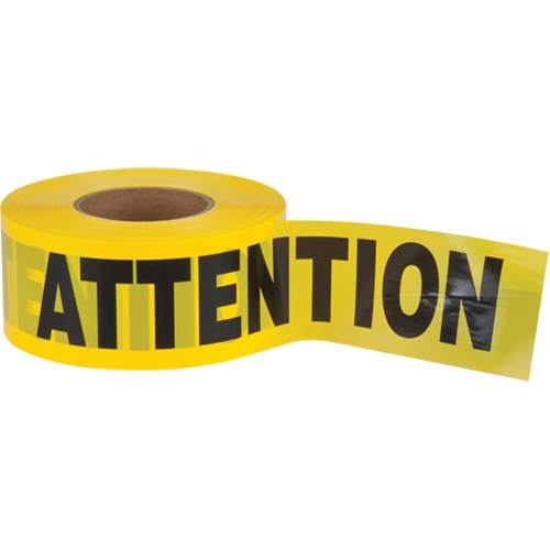 "Attention" Barricade Tape, Bilingual, 3" W x 1000' L, 2.5 mils, Black on Yellow OSI Industrial Sales