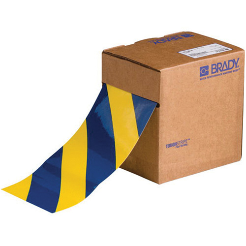 ToughStripe&reg; Floor Marking Tape, 4" x 100', Polyester, Blue and Yellow OSI Industrial Sales