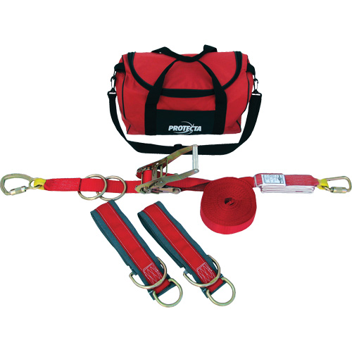 Syst&egrave;me de corde de s&eacute;curit&eacute; horizontale temporaire PRO-Line, 60', Sangles, Pivotant OSI Industrial Sales