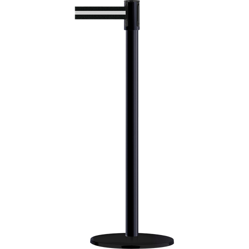 Slimline TensaBarrier&reg; Barrier Post, Steel, 38" H, Black/White Tape, 7.5' Tape Length OSI Industrial Sales
