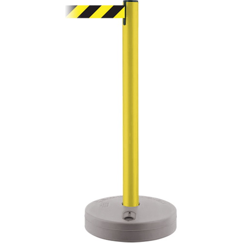 Outdoor TensaBarrier&reg; Barrier Post, Plastic, 37" H, Black/Yellow Tape, 13' Tape Length OSI Industrial Sales