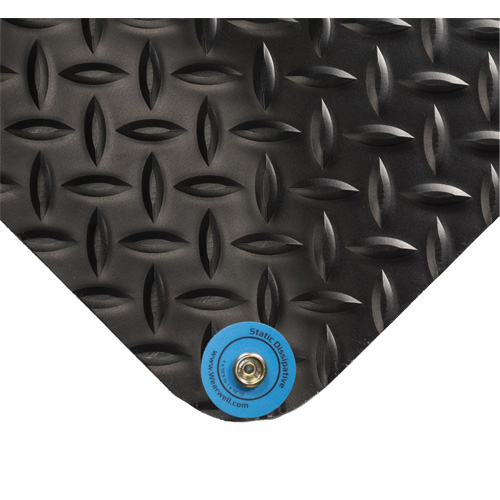 Electrically Conductive Mat No.786, 4' W x 10' L x 15/16" T, PVC, Diamond, Black OSI Industrial Sales