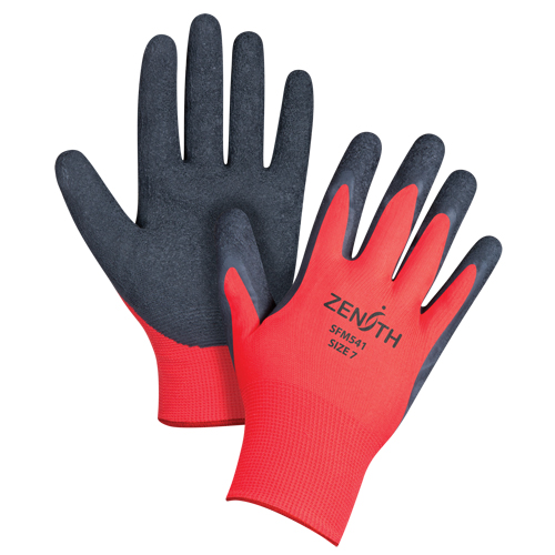Gants enduits &agrave; prise cr&ecirc;p&eacute;e noir & rouge, 7/Petit, R&ecirc;vetement Latex de caoutchouc, Calibre 13, Enveloppe en Polyester OSI Industrial Sales