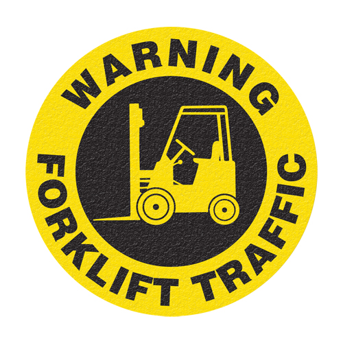 Panneau de signalisation au sol  Warning Forklift Traffic , Adh&eacute;sif, Anglais avec pictogramme OSI Industrial Sales