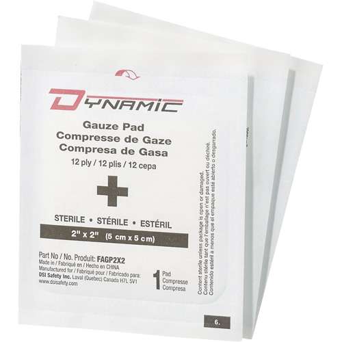 Gaze Dynamic, Tampon, 2" lo x 2" la, St&eacute;rile, Dispositif m&eacute;dical Classe 1 OSI Industrial Sales