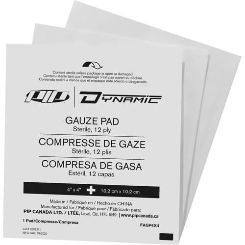 Gaze Dynamic, Tampon, 4" lo x 4" la, St&eacute;rile, Dispositif m&eacute;dical Classe 1 OSI Industrial Sales
