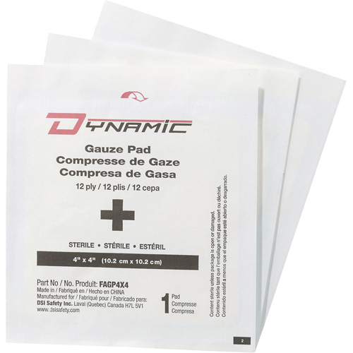 Gaze Dynamic, Tampon, 4" lo x 4" la, St&eacute;rile, Dispositif m&eacute;dical Classe 1 OSI Industrial Sales