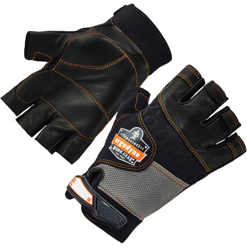 Gants demi-doigts en cuir r&eacute;duisant les impacts ProFlex 901, Petit, Paume en Cuir fleur, Poignet Boucle et crochet OSI Industrial Sales