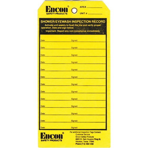 Emergency Shower & Eyewash Inspection Record Tag, Cardstock, 3-1/8" W x 6-1/4" H, English OSI Industrial Sales