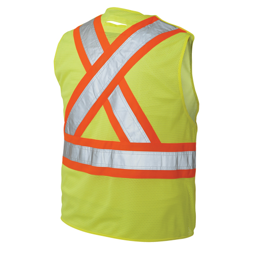 Veste de s&eacute;curit&eacute; d&eacute;tachable en cinq points, Jaune lime haute visibilit&eacute;, Grand/T-Grand, Polyester OSI Industrial Sales