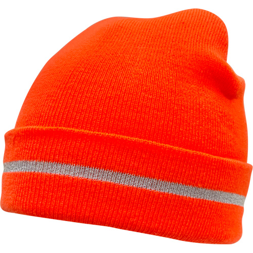 Bonnet en tricot haute visibilit&eacute; avec bande r&eacute;fl&eacute;chissante, Orange haute visibilit&eacute;, Acrylique OSI Industrial Sales