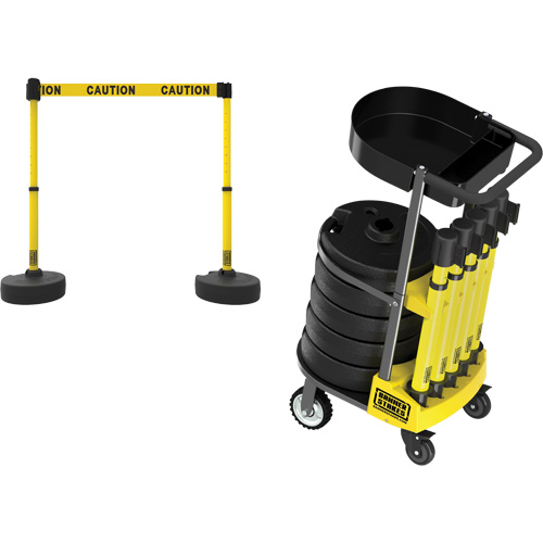 PLUS Barrier Post Cart Kit with Tray, 75' L, Metal, Yellow OSI Industrial Sales