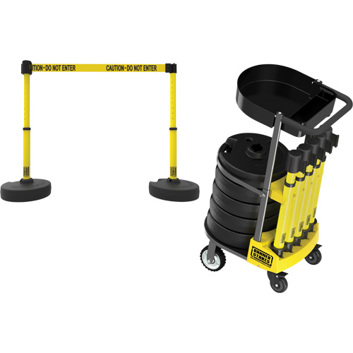 PLUS Barrier Post Cart Kit with Tray, 75' L, Metal, Yellow OSI Industrial Sales