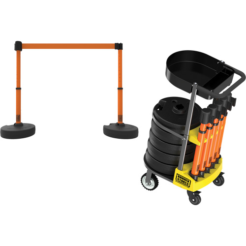 PLUS Barrier Post Cart Kit with Tray, 75' L, Metal, Orange OSI Industrial Sales