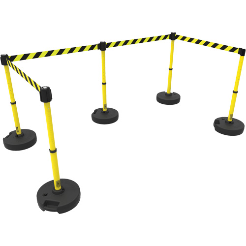 PLUS Barrier Post Set X5, Plastic, 42" H, Yellow Tape, 15' Tape Length OSI Industrial Sales