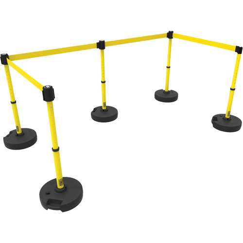 PLUS Barrier Post Set X5, Plastic, 42" H, Yellow Tape, 15' Tape Length OSI Industrial Sales