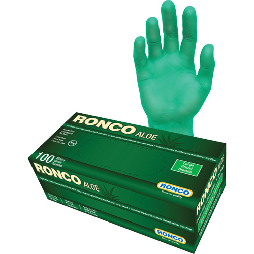 Gants jetables avec alo&egrave;s, Grand, Vinyle, 5 mils, Sans poudre, Vert OSI Industrial Sales