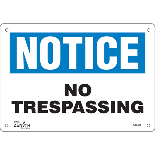 "No Trespassing" Sign, 7" x 10", Aluminum, English OSI Industrial Sales