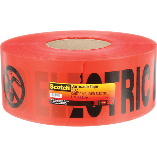 Ruban pour barri&egrave;res pour services publics souterrains Scotch, Anglais, 3" la x 1000' lo, 4 mils, Noir/rouge OSI Industrial Sales
