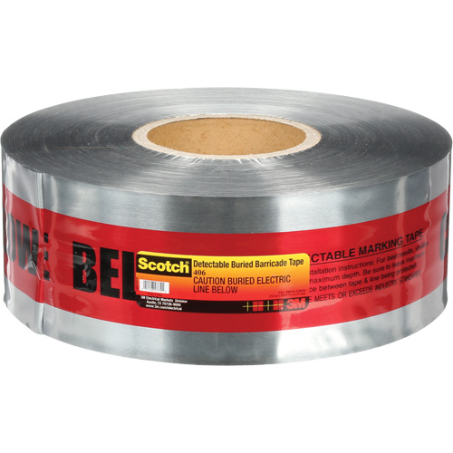 Scotch&reg; Detectable Buried Barricade Tape, English, 3" W x 1000' L, 5 mils, Black on Red OSI Industrial Sales