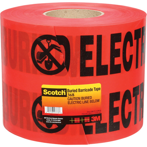 Ruban pour barri&egrave;res pour services publics souterrains Scotch, Anglais, 6" la x 1000' lo, 4 mils, Noir/rouge OSI Industrial Sales