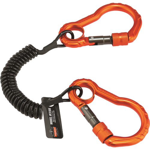 Squids&reg; 3166 Tool Lanyard, Coil, Dual Carabiner OSI Industrial Sales
